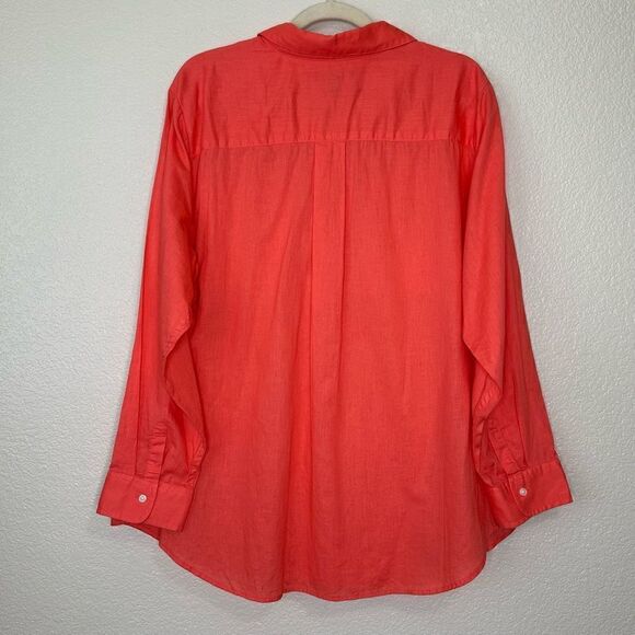 Lands’ End Linen Blend Orange Button Down Women’s Shirt - Picture 6 of 12